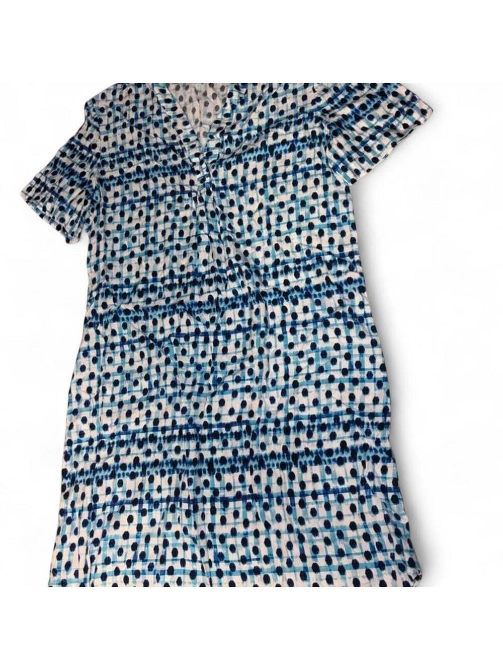 Tommy Bahama "Dot Matrix" Rayon Shift Dress Old Royal Blue Shibori Print Size XS